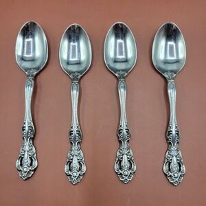 Vtg Set Of 4 Imperial Intl Chalmette Oval Soup Spoon Floral Design Korea 7 1/8in